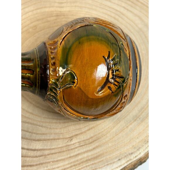 Studio Pottery Vase Carved Etched Glazed Brown Green Black 6" Italy Tuscan Fall - Picture 7 of 9